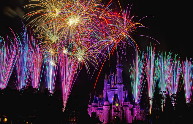 Обои картинки фото города, диснейленд, фейерверк, сша, штат, флорида, представление, зрелище, замок, золушки, шоу