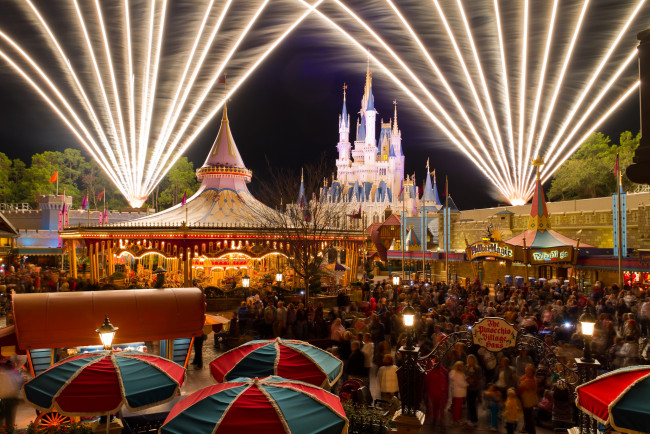 Обои картинки фото города, диснейленд, замок, золушки, штат, флорида, сша, фейерверк, шоу, представление, зрелище
