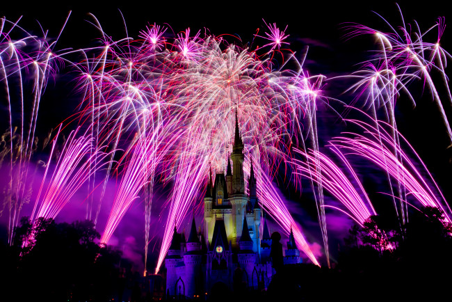 Обои картинки фото города, диснейленд, зрелище, представление, шоу, фейерверк, сша, замок, золушки, штат, флорида