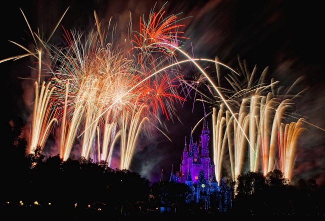Обои картинки фото города, диснейленд, фейерверк, шоу, представление, замок, золушки, сша, штат, флорида, зрелище