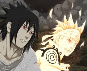 Картинка аниме naruto наруто ураганные хроники манга ночь пыль улыбки саске учиха узумаки режим кьюби