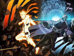 Картинка аниме naruto бой наруто ураганные хроники манга камни разенган сияние обито учиха маска узумаки