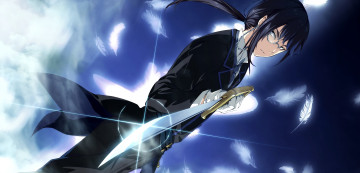 Картинка аниме -weapon +blood+&+technology арт g yuusuke game cg sousyu sensinkan-gakuen hachimyoujin hiiragi yoshiya парень меч перья