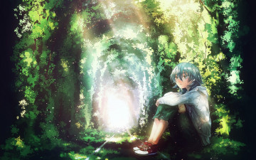 Картинка аниме *unknown+ другое парень зелень арт сидит