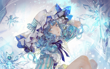 Картинка аниме *unknown+ другое лед кудри снежинки бант шляпа девушка