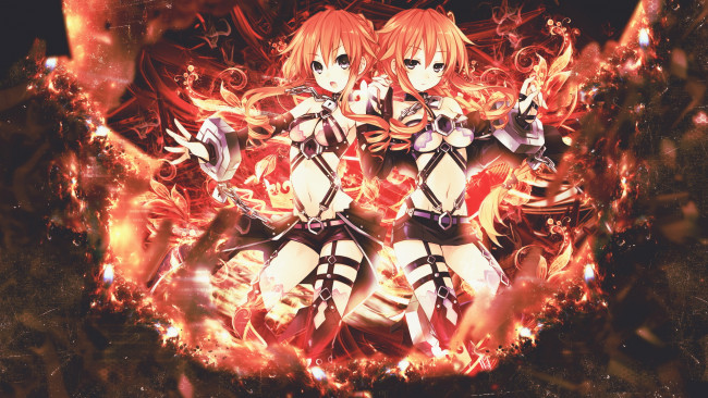 Обои картинки фото аниме, date a live, девушки, темный, красный, листья