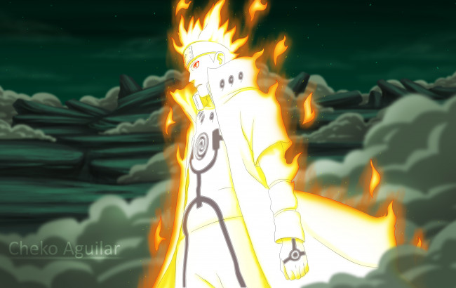 Обои картинки фото аниме, naruto, режим, кьюби, эдо-тенсей, минато, намикадзе, пыль, наруто, уроганные, хроники, манга, ночь