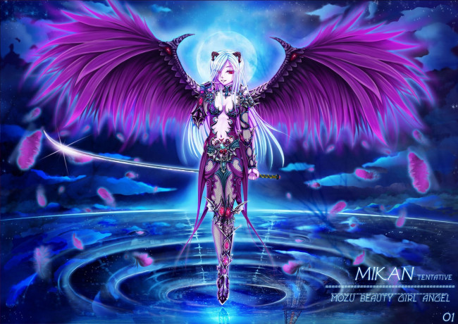 Обои картинки фото аниме, -angels & demons, меч, крылья