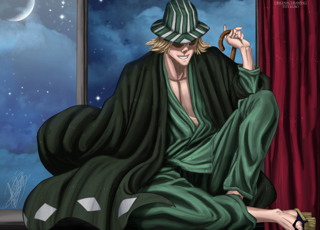 Обои картинки фото аниме, bleach, урохара, шляпа, блич, киске