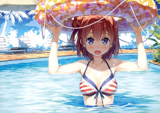 Картинка аниме oregairu арт купальник круг yuigahama yui yahari ore no seishun love come wa machigatteiru бассейн kantoku лето девушка
