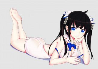 Картинка аниме danmachi hestia брюнетка взгляд девушка бант