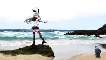 Картинка аниме kantai+collection kancolle shimakaze kantai collection девочка rensouhou-chan побережье пляж море