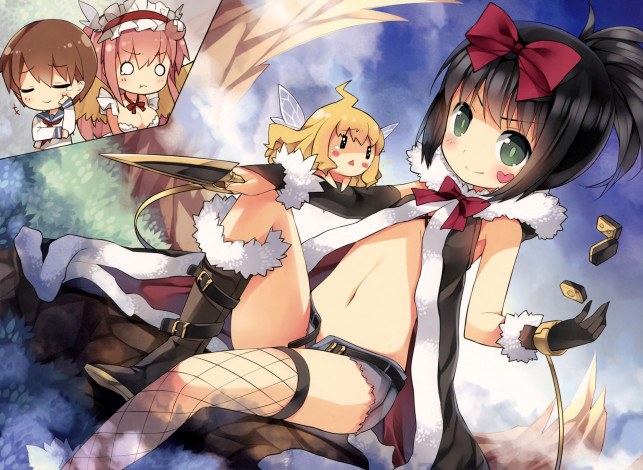 Обои картинки фото аниме, saki, miyanaga, kunihiro, hajime, haramura, nodoka, character, девочка, оружие, saru