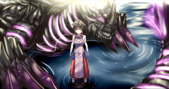 Обои картинки фото cross ange, аниме, животные,  существа, salia, hkzxd0554, cross, ange, арт, дракон, вода, девушка