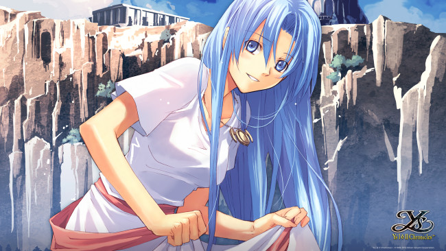 Обои картинки фото аниме, ys vi,  the ark of napishtim, девушка, enami, katsumi, ys, скала, гора, арт