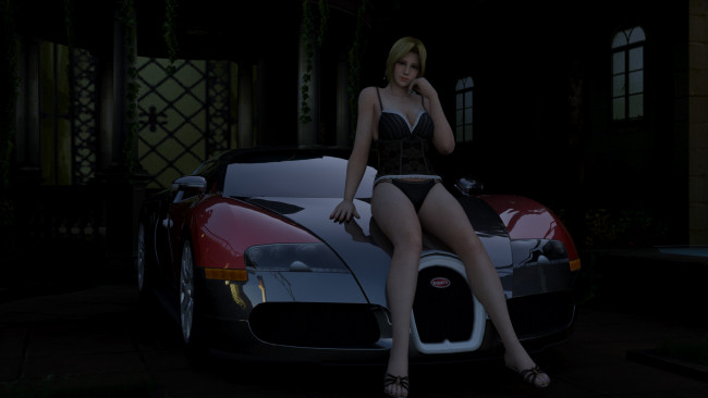 Обои картинки фото автомобили, 3d car&girl, автомобиль, фон, взгляд, девушка