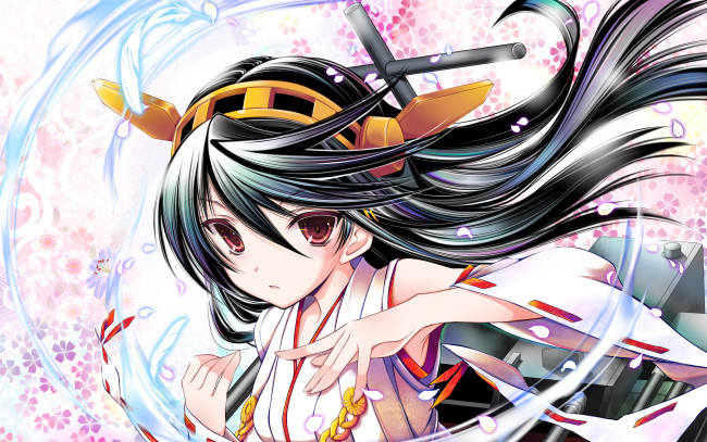 Обои картинки фото аниме, kantai collection, tenmu, shinryuusai, kancolle, haruna, брюнетка, взгляд, девушка, арт, kantai, collection