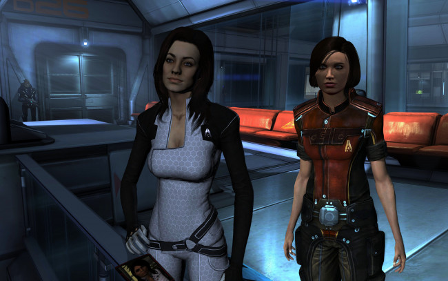 Обои картинки фото видео игры, mass effect, девушки, фон, взгляд