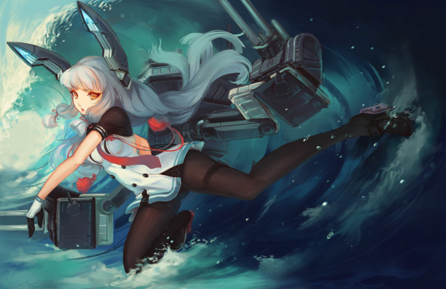 Обои картинки фото аниме, kantai collection, kantai, collection, вода, девушка, kancolle, doomfest, murakumo