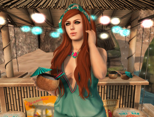 Картинка 3д+графика люди+ people фон взгляд девушка рыжая