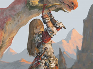 Картинка аниме животные +существа дракон девушка