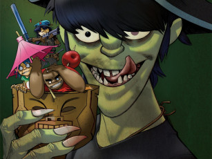 Картинка музыка gorillaz noodle murdoc 2d коктель зонтик russel plastic beach группа нудл мёрдок рассел гориллаз