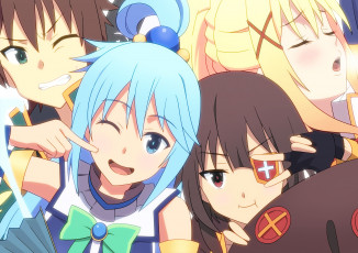Картинка konosuba+–+god’s+blessing+on+this+wonderful+world аниме kono+subarashii+sekai+ni+shukufuku+wo девушки фон взгляд