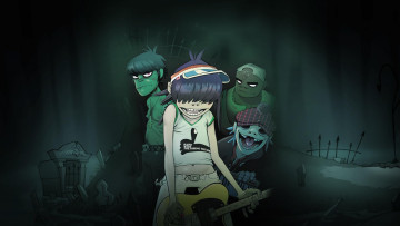 Картинка музыка gorillaz виртуальный проект мультик мёрдок горилаз нудл анимация рассел 2d