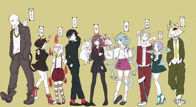 Обои картинки фото аниме, животные,  существа, парни, девочки