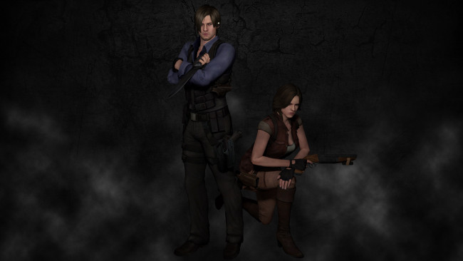 Обои картинки фото 3д графика, фантазия , fantasy, фон, взгляд, девушка, парень, оружие