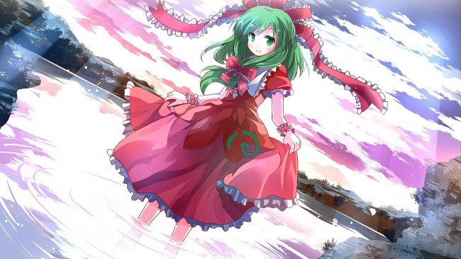 Обои картинки фото аниме, touhou, фон, взгляд, девушка
