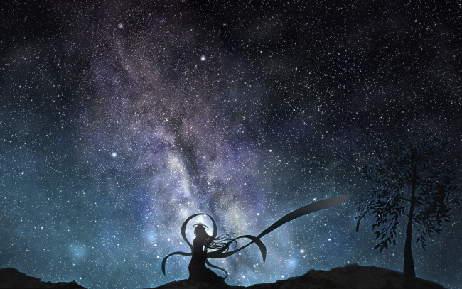 Обои картинки фото аниме, unknown,  другое, девочка, звёзды