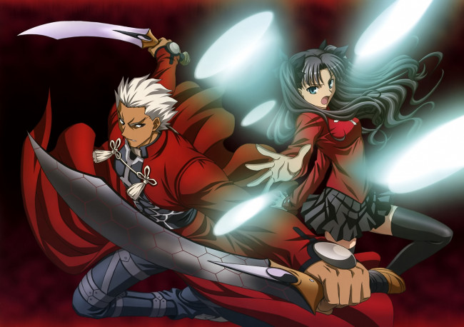 Обои картинки фото аниме, fate, stay night, рин, арчер