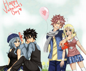 Картинка аниме fairy+tail грей люси джувия нацу