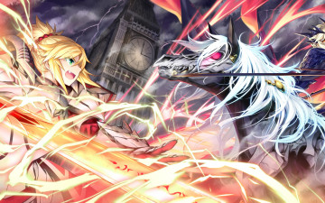 Картинка аниме fate stay+night девушка взгляд фон