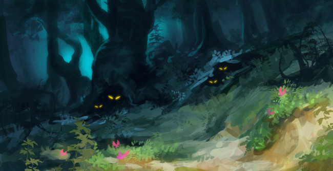 Обои картинки фото фэнтези, существа, иной, мир, норы, глаза, лес