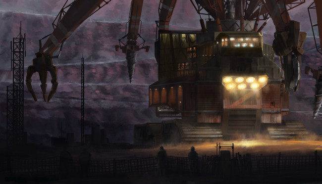 Обои картинки фото фэнтези, транспортные средства, иной, мир, комбайн, карьер, добыча