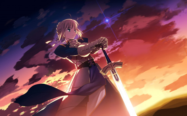 Обои картинки фото аниме, fate, stay night, девушка, взгляд, фон