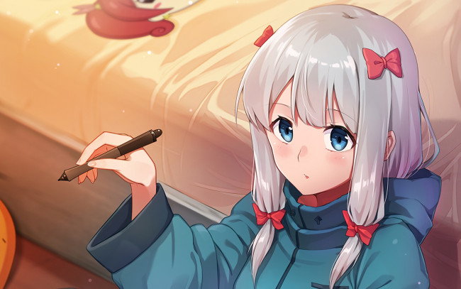 Обои картинки фото аниме, eromanga-sensei, девушка, взгляд, фон