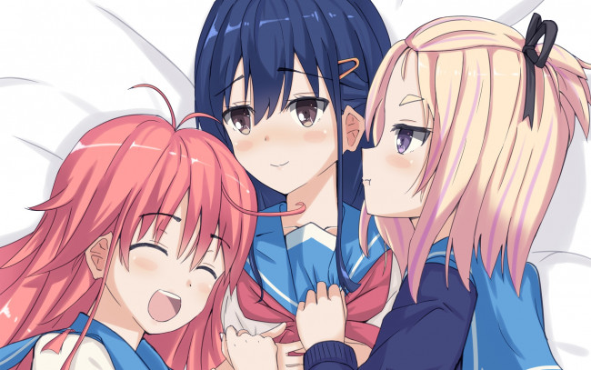 Обои картинки фото flip flappers, аниме, девушки, взгляд, фон