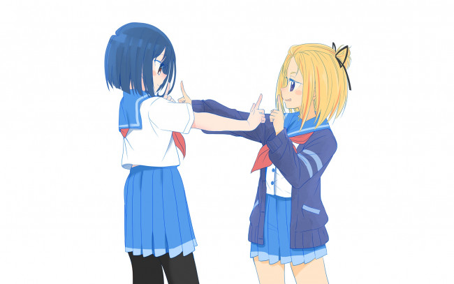 Обои картинки фото flip flappers, аниме, девушки, взгляд, фон