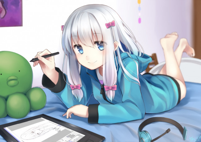 Обои картинки фото аниме, eromanga-sensei, фон, девушка, взгляд