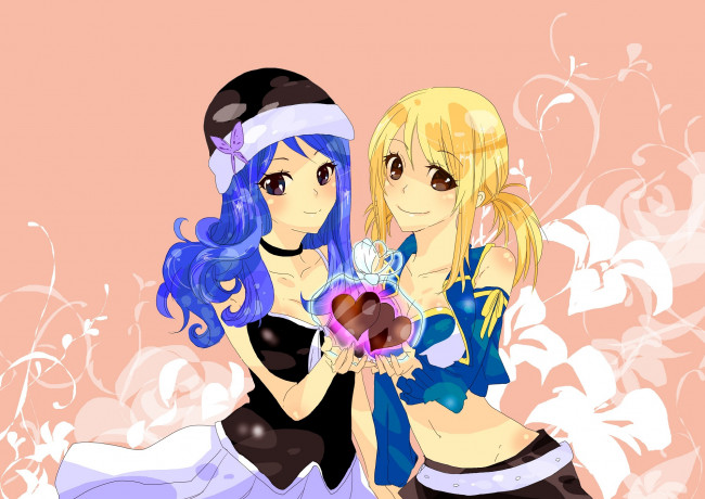 Обои картинки фото аниме, fairy tail, люси, джувия