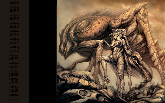 Обои картинки фото календари, фэнтези, женщина, существо