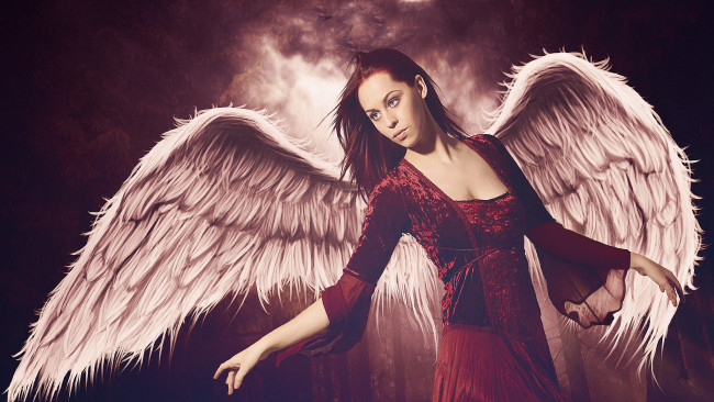 Обои картинки фото фэнтези, фотоарт, девушка, фон, крылья
