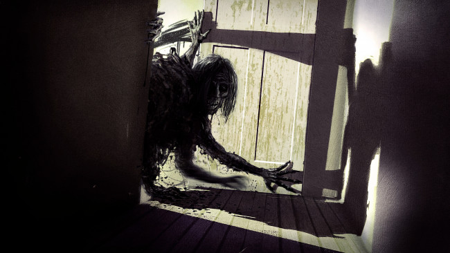 Обои картинки фото фэнтези, нежить, существо, фон, дверь