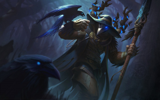 Обои картинки фото видео игры, smite, существо, фон, ворон, посох, маска