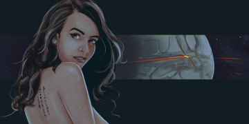 Картинка рисованное люди девушка фон взгляд тату пирсинг