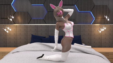 Картинка 3д+графика фантазия+ fantasy девушка фон кровать корсет маска ботфорты ушки