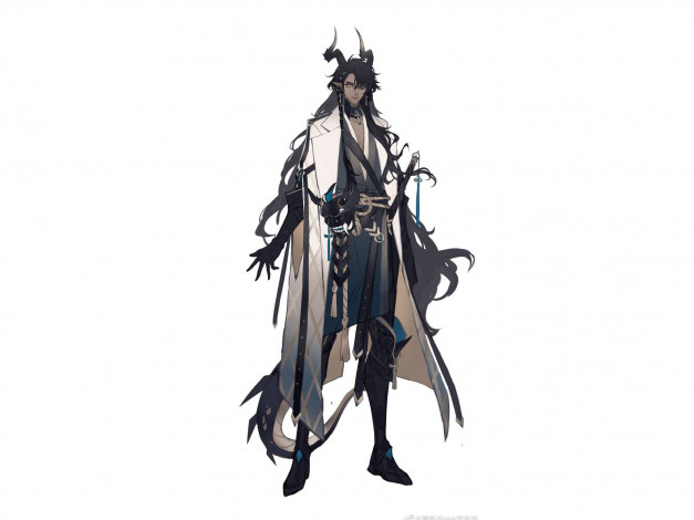 Обои картинки фото аниме, ангелы,  демоны, демон, рога, хвост